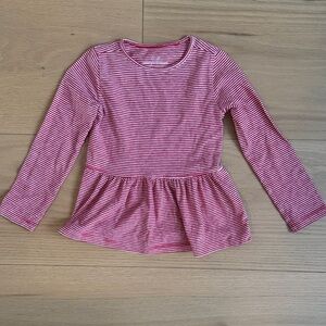 Vineyard Vines Girls’ Striped Red Long Sleeve Peplum Top, Size 3T.